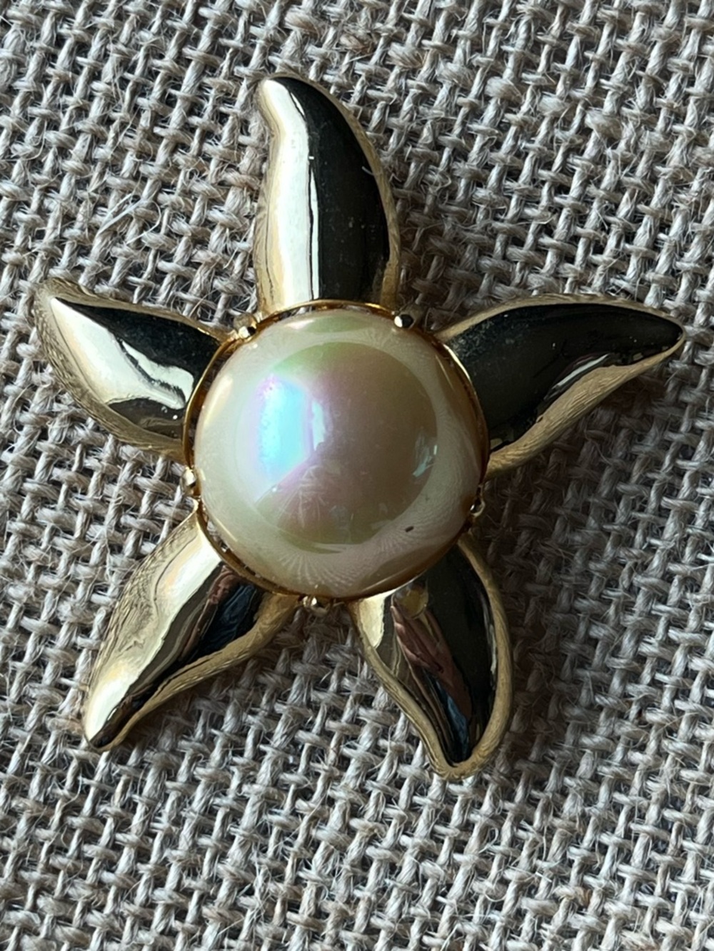 Vintage Faux Pearl Star Flower Brooch